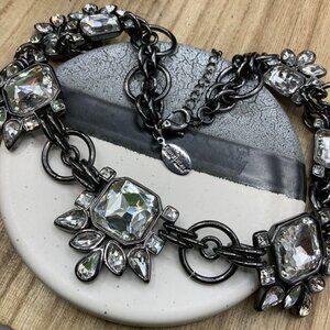 White House Black Market Gun Metal Crystal Collar Necklace